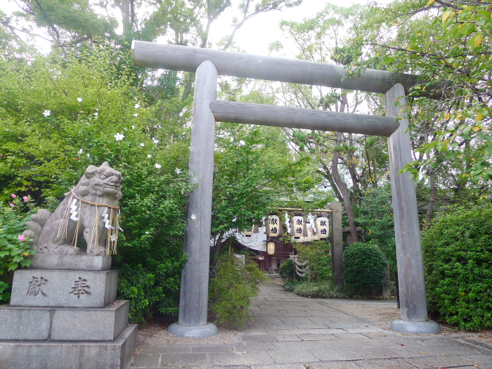 大阪堀越神社 鳥居と狛犬