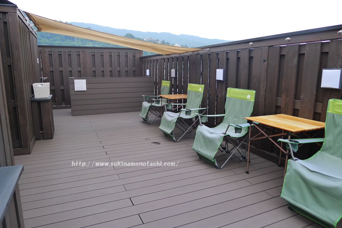 萃 sui-諏訪湖(すい すわこ）の展望露天風呂「綿雫」の休憩用デッキ