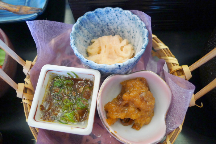 皆生温泉の松月の朝食、ごはんのおとも3種類