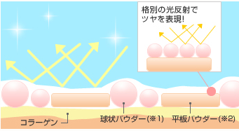 クリアエステヴェールは形と大きさの異なるパウダーが光反射をする