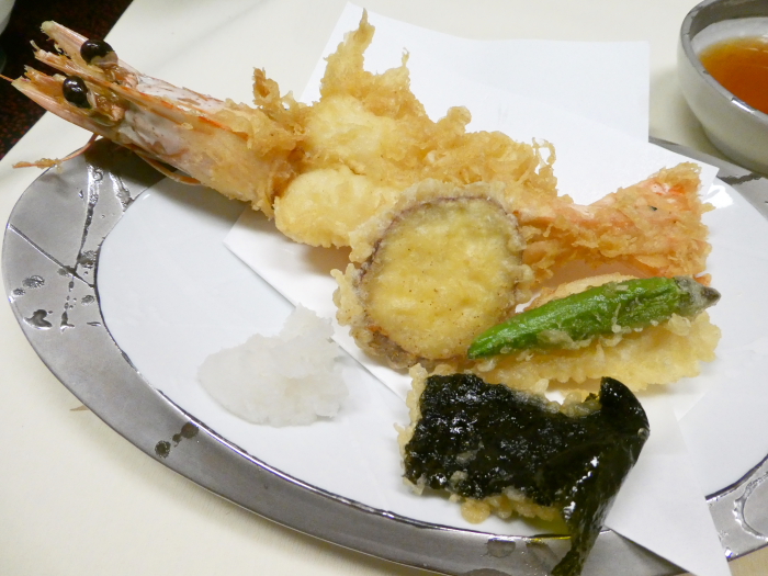 淡路島うめ丸の夕食の有頭海老のてんぷら
