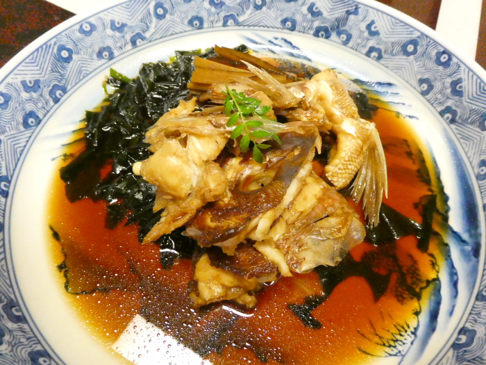 淡路島うめ丸の夕食　鯛のあら煮