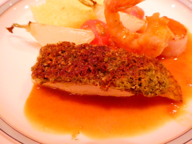 オーベルジュミヨーの夕食　本日の魚料理　真鯛に香草バター焼き