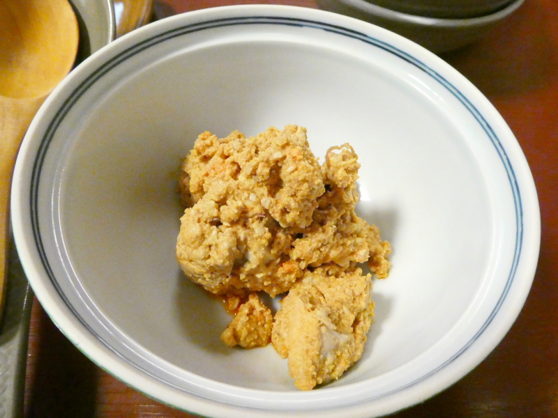 平潟港温泉まるみつ_夕食 どぶ汁に投入するあん肝